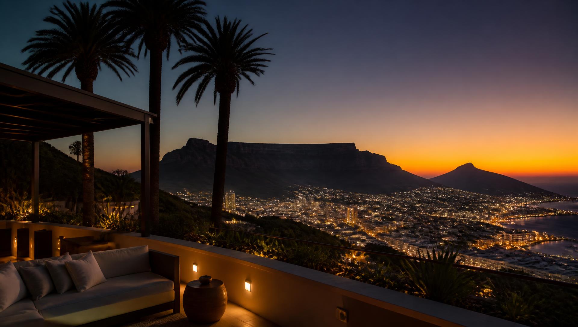 Sunset view over Cape Town from Serena Inn